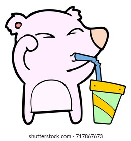 cartoon tired bear rubbing eyes drinking soda
