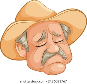 Cartoon of a tired old cowboy wearing a hat