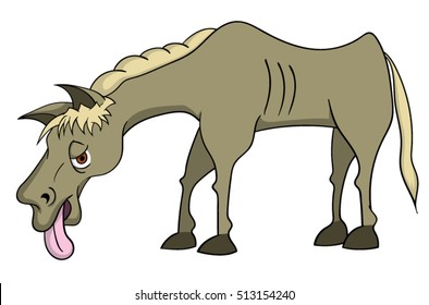 Cartoon Tired, Sick, Thirsty, Hungry Horse