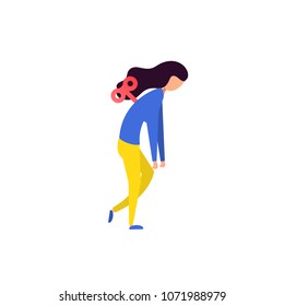 Cartoon Tired sleepy woman. Weak health, mental exhausted, vector flat illustration