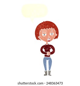 cartoon tired woman with speech bubble