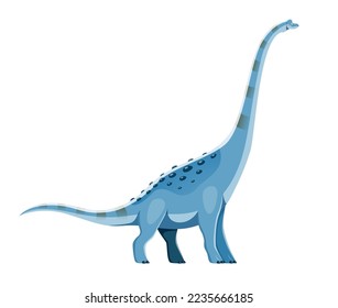 Caricatura Titanosaurus dinosaur carácter. Antiguo reptil de vida salvaje o criatura, monstruo del período cretácico. Dinosaurio paleontológico, aislado herbivoro animal vectorial infantil personaje con cuello largo