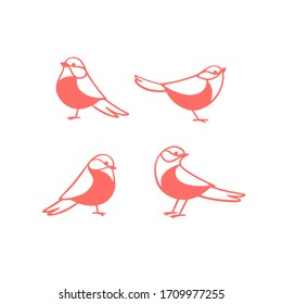 Cartoon titmouse icon set. Cute bird in different poses. Vector illustration for prints, clothing, packaging, stickers.