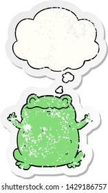 cartoon toad with thought bubble as a distressed worn sticker