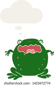 cartoon toad with thought bubble in retro style
