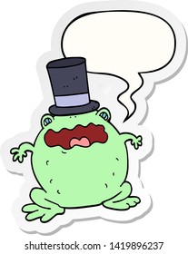 cartoon toad wearing top hat with speech bubble sticker