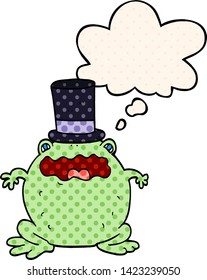 cartoon toad wearing top hat with thought bubble in comic book style