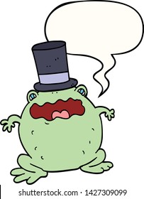 cartoon toad wearing top hat with speech bubble