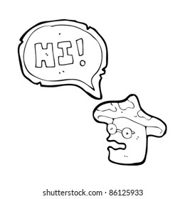 cartoon toadstool saying "hi"