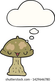cartoon toadstool with thought bubble