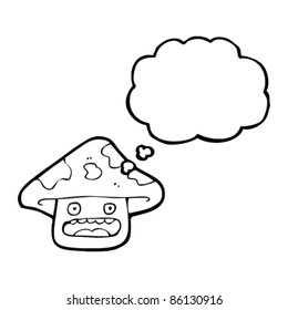 cartoon toadstool with thought bubble