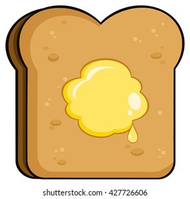Cartoon Toast Bread Slice With Butter. Vector Illustration Isolated On White Background