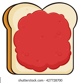 Cartoon Toast Bread Slice With Jam. Vector Illustration Isolated On White Background