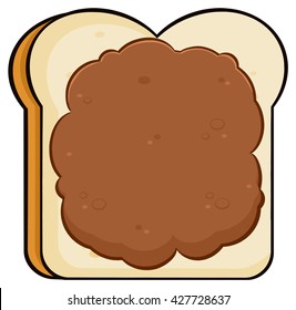 Cartoon Toast Bread Slice With Peanut Butter. Vector Illustration Isolated On White Background