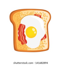 cartoon toast with fried egg and bacon. breakfast illustration.