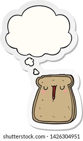 cartoon toast with thought bubble as a printed sticker
