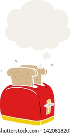 cartoon toaster with thought bubble in retro style