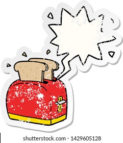 Cartoon Toaster Toasting Brot mit Sprachblase bedrückte alte Aufkleber