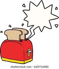 tostadora de dibujos animados tostando pan con burbuja de habla