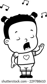 A cartoon toddler girl singing a song.