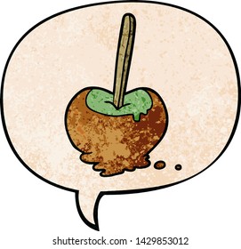 cartoon toffee apple with speech bubble in retro texture style
