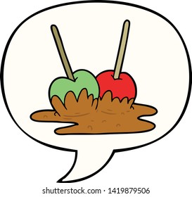 dibujos animados toffee manzanas con burbuja de habla