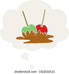 Teppichäpfel mit Denkblase im Retro-Stil