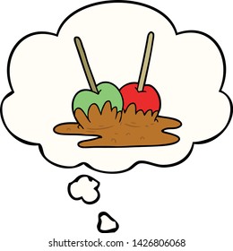 cartoon toffee apples with thought bubble
