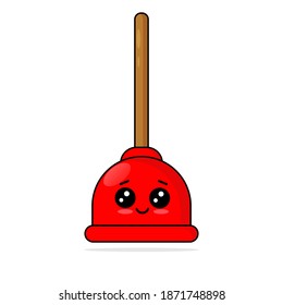 Cartoon toilet plunger. Vector illustration isolated on the white background