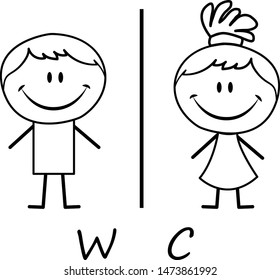 Cartoon toilet symbol for restaurants, children's cafes. Vector toilet icon on a white background.