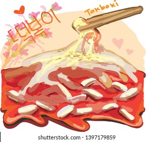 cartoon tokpokki korean food vector