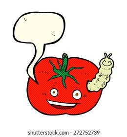tomate de caricatura con insecto con burbuja de habla