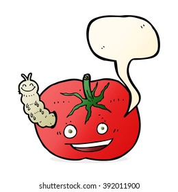 cartoon tomato with bug with speech bubble