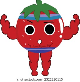  Cartoon tomato character Bodybuilding . Cute sporty tomato character making cardio workout. hand drawing cartoon