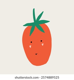 Cartoon Tomato Character. Funny Cherry Tomatoes Kawaii Face. Cute Vegetables Mascot. Vector Hand Drawn Isolated Illustration