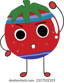 Cartoon tomato character stretching exercises. Cute sporty tomato character making cardio workout. hand drawing cartoon.