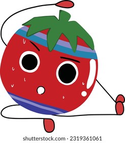 Cartoon tomato character yoga poses . Cute sporty tomato character making cardio workout. hand drawing cartoon.