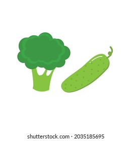 cartoon tomato and cucumber on white background