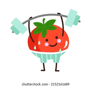 Cartoon tomato in a gym. Vegetable Icon. Healthy food. Vector illustration