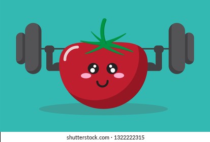 cartoon tomato health strong background isolate with character cute and vector design