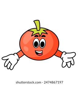 cartoon tomato illustration with cute expressions and style. for a healthy living logo or sticker