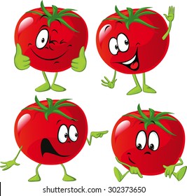 cartoon tomato with many expression, hand and leg