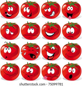 cartoon tomato with many expressions