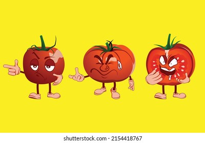 Cartoon tomato with many face expression, hand and leg.
