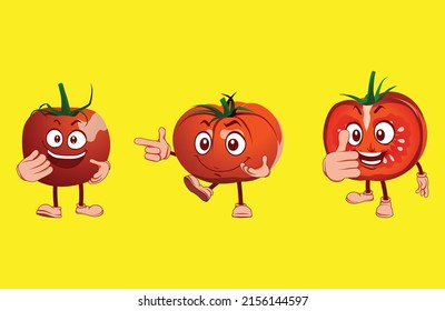 Cartoon tomato with many face expression, hand and leg.