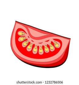 Cartoon tomato slice vegetable on white. Hand draw vector Illustration, eps 10