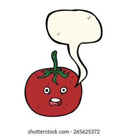 tomate de caricatura con burbuja de habla
