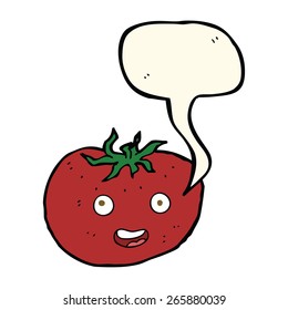 tomate de caricatura con burbuja de habla