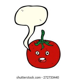 cartoon tomato with speech bubble