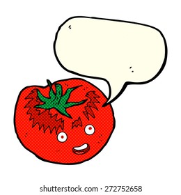tomate de caricatura con burbuja de habla